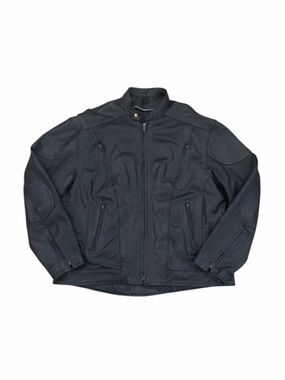 Motorcycle Genuine Leather Padded Black Mesh Lined Biker Jacket Size 54 Unisex